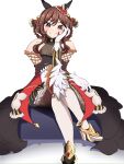  animal_ears bani53638 braid braided_hair_rings brown_hair commentary corset ear_covers gentildonna_(regina_dei_fiori)_(umamusume) gentildonna_(umamusume) hair_rings heart-shaped_ornament heart_ear_ornament highres horse_ears horse_girl horse_tail red_corset red_eyes tail umamusume 
