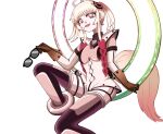  1girl absurdres black_gloves blonde_hair blush clothing_cutout commentary_request cyber_fashion gloves hair_ornament halo heart highres magical_girl mahou_shoujo_ikusei_keikaku mahou_shoujo_ikusei_keikaku_limited multicolored_hair navel navel_cutout pink_hair rain_pow retrofuturism rmhuyjvfltrhyfq smile solo thighhighs traditional_halo twintails 