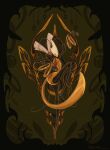  1girl antennae arazore_owo arm_up arthropod_girl black_eyes black_skin bracelet colored_skin full_body highres hollow_eyes hollow_knight hollow_knight:_silksong horned_mask jewelry leg_up map_(object) mask shakra_(hollow_knight) solo white_mask 