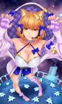  1girl animal_ear_fluff animal_ears arcueid_brunestud bare_shoulders blue_flower blue_ribbon blush breasts castle cat_ears cat_girl choker cleavage commentary crescent crescent_hair_ornament fate/grand_order fate_(series) field fingerless_gloves flower flower_field foreshortening from_above gloves hair_ornament headphones hood hoodie large_breasts loannes looking_at_viewer millennium_castle_(tsukihime) open_clothes open_hoodie paw_pose phantas-moon phantas-moon_(second_ascension) pink_hoodie pink_thighhighs red_eyes ribbon skirt smile solo space thick_thighs thighhighs thighs tsukihime tsukihime_(remake) 