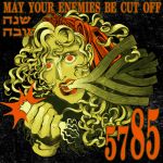  1boy biting cleft_chin commentary curly_hair english_commentary food holding holding_food holding_spring_onion holding_vegetable iliothermia judaism long_hair looking_at_viewer male_focus mouth_hold nose open_mouth original red_eyes red_lips solo spring_onion teeth vegetable 