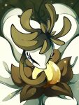  1girl antennae arthropod_girl black_eyes closed_eyes colored_skin commentary flower highres hollow_knight hollow_knight:_silksong mask monster_girl nyleth_(hollow_knight) petals pinrhyme plant_girl solo white_flower 