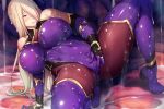  1girl bare_shoulders blonde_hair blush bodysuit boots breasts clenched_teeth covered_navel covered_nipples elbow_gloves female_masturbation fingering fingering_through_clothes game_asset gloves gold_trim hair_over_one_eye half-closed_eyes high_heels huge_breasts impossible_clothes kongeraatio leotard long_hair masturbation masturbation_through_clothes non-web_source parted_lips purple_bodysuit purple_leotard rokujou_sion self-datamine skin_tight slime_(substance) solo spread_legs taimashi_ayano teeth thigh_boots thighhighs thighs through_clothes variant_set visual_novel_cg yellow_eyes 