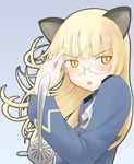  animal_ears bad_id bad_pixiv_id blonde_hair blush cat_ears glasses long_hair military military_uniform open_mouth perrine_h_clostermann rapier sezamyan solo strike_witches sword uniform weapon world_witches_series yellow_eyes 