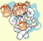  1girl :3 animal_ears animal_hands beads blush butter cat_ears cat_girl cat_paws cat_tail chiikawa closed_eyes commission commissioner_upload dress fang feathered_wings food gloves hair_beads hair_ornament lennardo_(grim_the_end) maple_syrup orange_hair original paw_gloves paw_shoes shoes syrup tail white_dress white_shoes white_wings wings yellow_background 