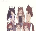  6+girls :d ^_^ age_difference aged_down aged_up agnes_tachyon_(umamusume) ahoge alternate_hair_length_(longer) alternate_hairstyle alternate_universe animal_ears black_hair breasts brown_hair brown_tail character_doll child closed_eyes daiwa_scarlet_(umamusume) doll fang hair_between_eyes hair_ornament highres holding holding_doll horse_ears horse_girl horse_tail jack_(jacknoeaka) jacket jam_(umamusume) jungle_pocket_(umamusume) long_hair manhattan_cafe_(umamusume) multiple_girls notched_ear open_mouth pants parent_and_child red_desire_(umamusume) red_eyes red_hair shirt short_sleeves skin_fang skirt smile standing tail tosen_jordan_(umamusume) twitter_username umamusume umamusume_horse_relations yellow_eyes 