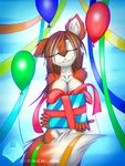  balloons birthday canine eyes_closed female fox gift macmegagerc mammal nude solo 