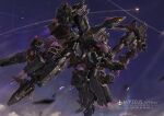  absurdres alyzeus armor artist_name beam_rifle character_name commentary contrail energy_gun fin_funnels flying from_below funnels_(gundam) glowing gradient_sky gundam gundam:_hathaway's_flash highres holding holding_weapon incom_(gundam) light_particles mecha mecha_focus mf_draws midair missile missile_pod missile_trail mobile_suit mobile_suit_gundam night nu_gundam_mp_type robot science_fiction sky thrusters v-fin weapon yellow_eyes 