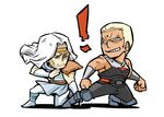  2boys blonde_hair chibi circlet closed_eyes gameplay_mechanics hokuto_no_ken hokuto_no_ken_shinpan_no_sousousei_kengou_retsuden hounori kicking long_hair multiple_boys short_hair souther toki_(hokuto_no_ken) white_hair 