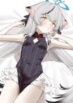  1girl animal_ears armpits arms_up bare_arms black_dress black_hair blue_archive blue_halo blush breasts chinese_clothes closed_mouth clothing_cutout commentary covered_navel cowboy_shot diamond_cutout dress frilled_skirt frills grey_hair halo highres holding_own_hair kokona_(blue_archive) long_hair looking_at_viewer lying multicolored_hair on_back on_bed pelvic_curtain qipao skirt sleeveless sleeveless_dress small_breasts solo streaked_hair striped_clothes striped_dress subachi tiger_ears tiger_girl vertical-striped_clothes vertical-striped_dress very_long_hair white_skirt 