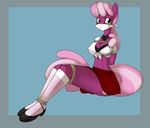  anthrofied bdsm bondage bound bow cheerilee_(mlp) clothing cutie_mark equine female friendship_is_magic green_eyes horse kloudmutt looking_at_viewer mammal my_little_pony plain_background pony shirt shoes sitting skirt socks solo 