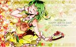  bare_shoulders closed_eyes dated goggles green_hair gumi happy_birthday music nou open_mouth short_hair singing skirt solo vocaloid wrist_cuffs 