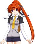  1girl 2000s_(style) backpack bag casual closed_mouth cowboy_shot expressionless game_asset hair_ribbon hood hoodie large_variant_set long_hair long_sleeves mahou_senshi_(series) mahou_senshi_elixir_knights miniskirt necktie non-web_source official_art orange_hair pencil_skirt ponytail purple_eyes red_hair ribbon saitou_natsuki self-datamine simple_background skirt solo tachi-e tachibana_arisu_(mahou_senshi) transparent_background variant_set very_long_hair yellow_necktie 