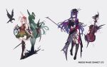  2026 2girls animal_ears armored_boots armored_collar asymmetrical_footwear asymmetrical_legwear bare_shoulders bear_ears bear_girl belt bird black_bodice black_boots black_bow black_collar black_dress black_feathers black_hat black_sarong blue_eyes blue_ribbon bodice boots bow bow_(music) broken_mirror buttons chain closed_mouth collar commentary_request copyright_logo copyright_notice crescent crescent_ornament crop_top cross-laced_clothes crow detached_collar detached_sleeves diamond_(shape) doppelganger dress extra_eyes eye_mask feathers floral_print_thighhighs flower flying folded_ear fujikura_uruka fujikura_uruka_(lust) full_body gem goggles goggles_on_headwear gradient_clothes gradient_dress green_dress hair_flower hair_ornament hair_ribbon half_eye_mask hat hat_feather heart high_collar hip_armor holding holding_bow_(music) holding_mirror holding_scythe instrument knee_boots kneehighs lace-up_boots layered_dress leg_tattoo logo long_hair long_sleeves looking_at_viewer mask midriff mirror multicolored_hair multiple_girls navel nia_(cyann_00) notched_ear o-ring official_alternate_costume official_art phase_connect pink_eyes pink_hair pipkin_pippa pipkin_pippa_(envy) print_thighhighs pubic_tattoo puffy_detached_sleeves puffy_sleeves purple_belt purple_gem purple_hair purple_sarong purple_socks purple_thighhighs rabbit_ears rabbit_girl red_eyes red_flower ribbon sarong scythe seven_deadly_sins shadow simple_background single_ankle_boot single_thigh_boot single_thighhigh sleeve_bow sleeveless sleeveless_dress socks spider_lily streaked_hair tassel tattoo thigh_boots thigh_strap thighhighs torn_clothes torn_dress torn_hair_ribbon torn_ribbon torn_thighhighs tricorne underbust vambraces violin virtual_youtuber walking white_background 