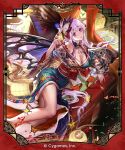  1girl black_kimono border breasts bug butterfly butterfly_hair_ornament butterfly_on_hand butterfly_wings cleavage commentary_request copyright_notice dynamic_pose hair_ornament highres insect_wings japanese_clothes kimono kouhaku_nawa large_breasts liiko long_hair looking_at_viewer miroku_(shadowverse) obi obijime off_shoulder official_art ornate_border pink_butterfly pink_eyes pink_hair print_kimono purple_butterfly rope sash shadowverse shadowverse:_worlds_beyond shimenawa short_eyebrows solo very_long_hair wide_sleeves wings 