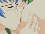  3girls animated animated_gif blue_hair blush breast_sucking breasts daiakuji glasses green_hair multiple_girls nipple nipples yuri 