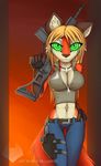  canine female fox green_eyes gun macmegagerc mammal ranged_weapon rifle solo weapon 