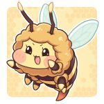 1girl antennae bee black_eyes bug chibi commentary_request highres honeycomb_(pattern) honeycomb_background insect_wings jubee_(trickcal) open_mouth suwa_yasai trickcal wings yellow_fur 