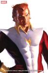  1boy absurdres alex_ross artist_name avengers_(series) blue_eyes bodysuit comic_cover commentary copyright_logo copyright_name cover cover_page covered_abs english_commentary english_text fantastic_four hair_slicked_back hand_on_own_hip highres logo looking_at_viewer male_focus marvel multicolored_bodysuit muscular muscular_male official_art realistic red_bodysuit red_hair short_hair solo starfox_(marvel) superhero_costume upper_body western_comics_(style) white_background white_bodysuit widow's_peak 