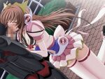  1boy 1girl 2000s_(style) blush breasts brown_hair censored cleavage closed_eyes fellatio game_asset headphones hetero kneeling long_hair magical_girl mahou_senshi_(series) mahou_senshi_symphonic_knights medium_breasts mosaic_censoring night non-web_source official_art oral outdoors penis saitou_natsuki self-datamine skirt solo_focus symphonic_lily thighhighs variant_set visual_novel_cg yurise_ririna zettai_ryouiki 