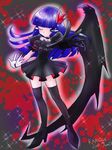  2012 aoki_reika artist_name black_choker black_dress black_legwear blue_eyes blue_hair boots choker cosplay dark_precure dark_precure_(cosplay) dress elbow_gloves full_body gloves hair_ornament hairpin heartcatch_precure! long_hair one_eye_closed outstretched_hand precure ruriruri single_elbow_glove single_glove single_wing skirt smile_precure! solo thigh_boots thighhighs wings zettai_ryouiki 