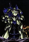  absurdres beam_cannon character_request gundam gundam_perfect_file highres magazine_scan mahiroo mecha mecha_focus mobile_suit night no_humans official_art promotional_art robot rock scan science_fiction spacecraft star_(sky) turn_a_gundam turn_x 