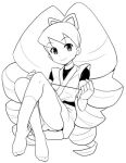  1girl bad_id bow drill_hair hair_bow heriyama long_hair looking_at_viewer lowres luna_platz_(mega_man) mega_man_(series) mega_man_star_force_(series) ninja panties pantyshot simple_background smile socks solo twin_drills underwear very_long_hair white_background 