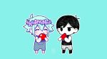  2boys antenna_hair apple barefoot basil_(headspace)_(omori) basil_(omori) black_eyes black_hair black_tank_top black_thighhighs blue_background blue_overalls blush chibi chibi_only closed_eyes colored_skin commentary_request double-parted_bangs eating flower flower_wreath food fruit green_shirt hair_between_eyes head_wreath highres holding holding_food holding_fruit male_focus manimani_(mani_ma) multiple_boys omori omori_(omori) outline overall_shorts overalls shirt short_hair short_sleeves shorts sidelocks simple_background striped_clothes striped_shorts t-shirt tank_top thighhighs vertical-striped_clothes vertical-striped_shorts watermelon watermelon_slice white_outline white_shorts white_skin 