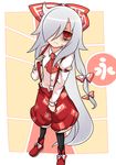  bad_id bad_pixiv_id bags_under_eyes bow closed_mouth cosplay expressionless fujiwara_no_mokou fujiwara_no_mokou_(cosplay) full_body hair_bow knbilove kuroki_tomoko long_hair namesake pants parody red_eyes ribbon shirt silver_hair solo style_parody suspenders touhou watashi_ga_motenai_no_wa_dou_kangaetemo_omaera_ga_warui! 