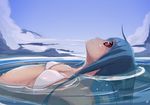  afloat ahoge bad_id bad_pixiv_id bikini_top blue_hair breasts cleavage day highres hinanawi_tenshi long_hair looking_at_viewer red_eyes sky small_breasts solo swimsuit tetsurou_(fe+) touhou water 