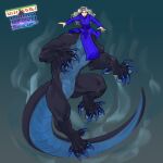  1girl alternate_species black_scales blue_dress buttons claws commentary double-breasted dragon_claw dragon_girl dragon_tail dress english_commentary full_body grey_hair larru long_hair margaret_(persona) monster_girl monsterification persona persona_4 second-party_source simple_background tail taur yellow_eyes 