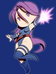  1girl beeru_(veil8801) breasts chibi commentary_request full_body highleg highleg_leotard highres leotard long_hair looking_at_viewer marvel psylocke purple_eyes purple_hair solo superhero_costume x-men 
