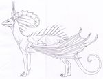  2010 black_and_white claws dragon feral hibbary horn monochrome pencil plain_background sketch solo wings 