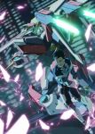  1boy absurdres ao_isami black_hair bonbaba_007 bravern commentary_request electricity highres holding holding_sword holding_weapon male_focus mecha mecha_pilot_suit open_mouth outdoors robot short_hair signature sword weapon yuuki_bakuhatsu_bang_bravern 