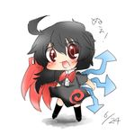  ahoge asymmetrical_wings black_hair blue_wings blush character_name chibi dated houjuu_nue lowres open_mouth rebecca_(keinelove) red_eyes red_wings ribbon short_hair solo text_focus touhou wings 