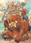  1other animal animal_on_head barrel bell bird bird_on_head birdcage boar bone bug butterfly cage cat cloud commentary_request copyright_name feathers gin_(oyoyo) hat highres horns indian_style instrument monster on_head pixiv_fantasia pixiv_fantasia_4 riding sitting skull sky smoking_pipe treasure_chest tusks 