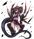  black_hair gauntlets glowing glowing_eyes hat monster_hunter nargacuga personification red_eyes short_hair solo tail umitsuki 