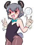  1boy animal_ear_fluff animal_ears blush cookie_(touhou) crossdressing crossdressing_(mtf) double_v grey_hair highres identical_genderswap male_focus male_playboy_bunny mars_symbol nazrin non-web_source nyon_(cookie) pantyhose parody rabbit_tail red_eyes reuji_utsu3 self-upload spoken_mars_symbol style_parody tail touhou trap v zankuro_(style) 