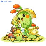  :d artist_name black_eyes blush_stickers chinese_commentary closed_eyes commentary_request creature dated dawenxi_vinci flower grass highres holding mushroom musical_note no_humans open_mouth qilicao_(roco_kingdom:_world) qilihua_(roco_kingdom:_world) qiliye_(roco_kingdom:_world) roco_kingdom roco_kingdom:_world simple_background smile standing tree_stump white_background yellow_flower 