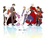  5girls ahoge archer artoria_pendragon_(all) avenger black_eyes black_hair black_legwear blonde_hair boots brother_and_sister brown_eyes closed_eyes dark_skin emiya_kiritsugu emiya_shirou family fate/hollow_ataraxia fate/stay_night fate/zero fate_(series) father_and_daughter father_and_son green_eyes highres hisau_maiya illyasviel_von_einzbern irisviel_von_einzbern long_hair mother_and_daughter mother_and_son multiple_boys multiple_girls orange_hair pomero purple_footwear raglan_sleeves red_eyes saber short_hair siblings thighhighs toosaka_rin translated twintails white_hair white_legwear zettai_ryouiki 