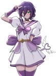  1girl absurdres black_choker black_ribbon bow chainsaw_man choker closed_mouth dress fingerless_gloves gloves green_eyes hair_between_eyes hair_bun heart_wand highres looking_at_viewer reze_(chainsaw_man) ribbon simple_background smile solo v vextert1 