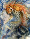 burn feline feral hibbary mammal nature pain smoke solo tiger yellow_eyes 