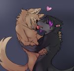  &lt;3 anthro black_fur brown_fur canine claws color cuddling cute fur gay hair licking male mammal nude piercing syynx syynx_(character) tearless tongue wolf yorutime 