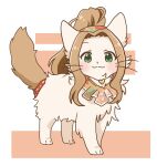  :3 animal animal_focus animal_with_hair animalization blush cat commentary_request curtained_hair full_body green_eyes hutaba idolmaster idolmaster_million_live! looking_at_viewer nikaido_chizuru no_humans ponytail solo 