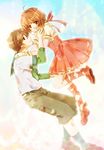  1girl brown_eyes brown_hair cardcaptor_sakura couple dobu_hinako dress gloves green_eyes hetero kinomoto_sakura li_xiaolang short_hair 