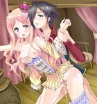  1girl atelier atelier_(series) atelier_meruru bare_legs black_hair bloomers blue_eyes blush boots bottomless breasts breats censored crown cum flower hair_ornament long_hair long_sleeves merurulince_rede_arls pink_hair ribbon sex underwear vaginal 