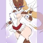  1girl areola_slip armor blonde_hair brown_armor brown_helmet commentary_request digimon digimon_(creature) digimon_card_game duftmon feathered_wings genderswap genderswap_(mtf) gerusyu green_eyes helmet highres holding holding_sword holding_weapon knight long_hair simple_background sketch solo sword weapon white_wings wings 