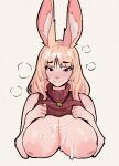  1girl animal_ears animal_nose black_eyes blonde_hair blush breasts bun_wife_(celebelian) celebelian closed_mouth clothes_lift cropped_torso cum cum_on_body cum_on_breasts heart heart-shaped_pupils huge_breasts jewelry large_areolae long_hair looking_at_viewer necklace nipples original rabbit_ears rabbit_girl red_sweater ring simple_background sleeveless sleeveless_sweater smile solo steam straight-on sweater sweater_lift symbol-shaped_pupils turtleneck turtleneck_sweater upper_body veins veiny_breasts white_background 