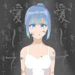  1girl bandages blue_eyes blue_hair bruise bruise_on_face gloom_(expression) highres injury original sad solo squarton 