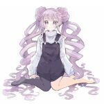  donut_hair_bun double_bun drill_hair duel_monster hair_bun highres overalls purple_hair sanpo selettrice_vaalmonica single_leg_pantyhose sweater twin_drills yu-gi-oh! 